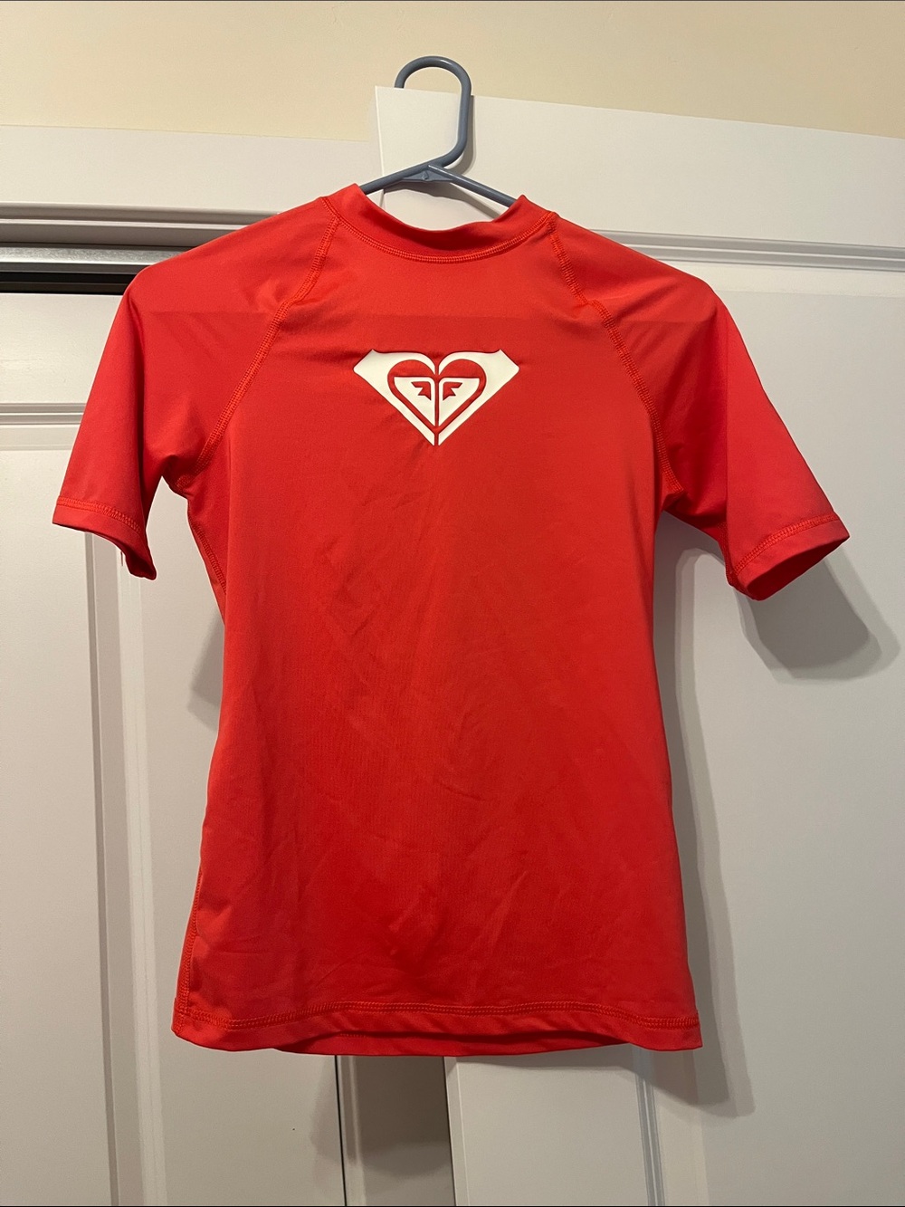 Roxy Girls Red Short Sleeve Rash Guard with White Logo